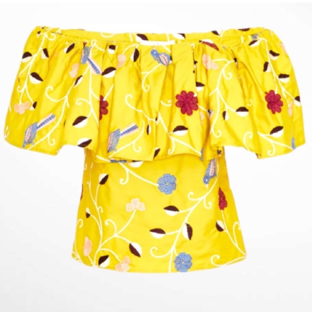 PEARL LELA ROSE Embroidered CITRINE MULTI Cotton Ruffle Detail Top (extr…